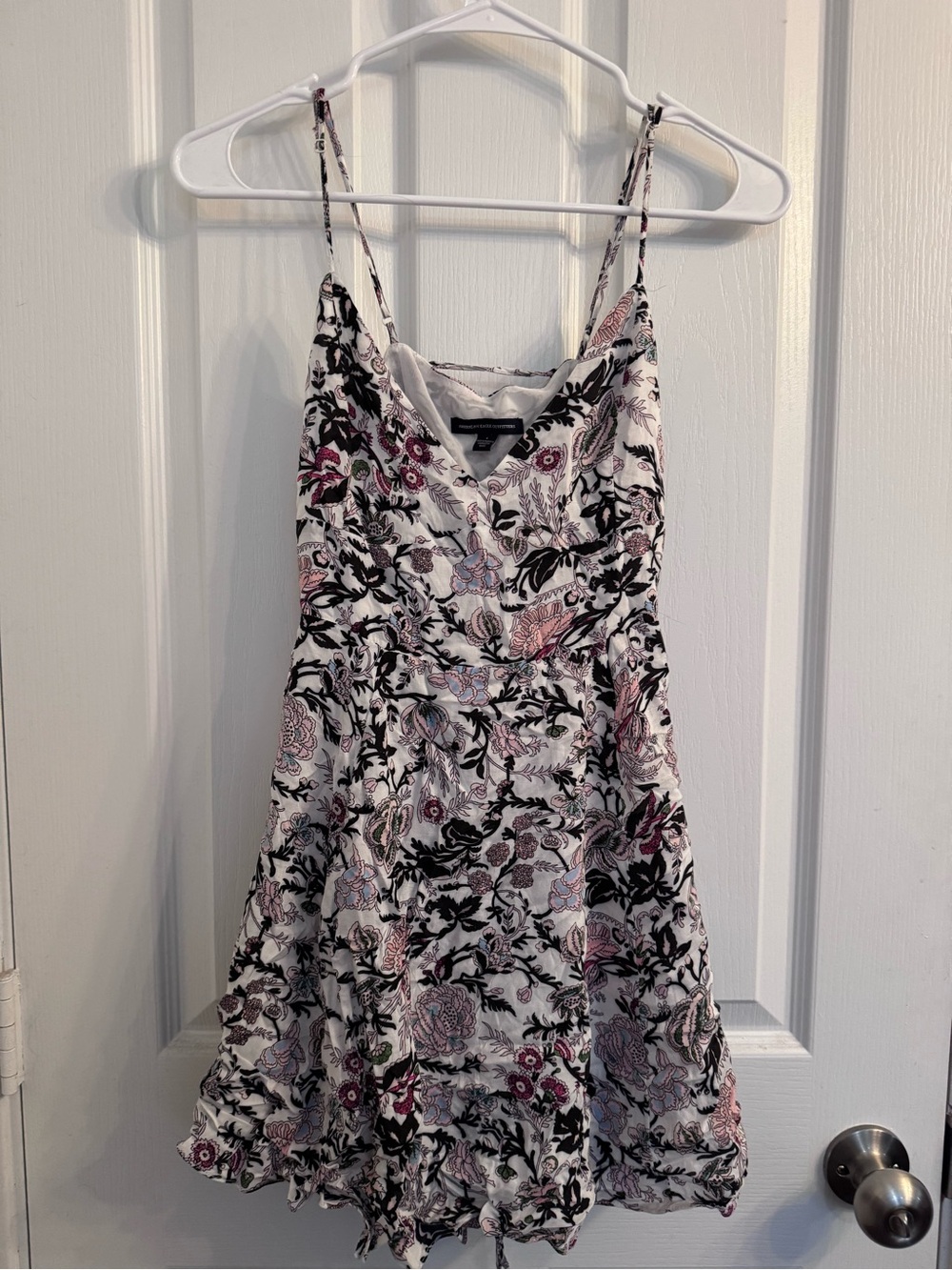 American Eagle Outfitters White Floral Mini Dress with Pink and Black Print